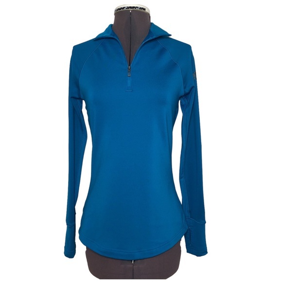 Adidas Womens Long Sleeve Techfit 1/2 Zip Tomb Hole Climawarm Blue Fitted Top S - Picture 2 of 15